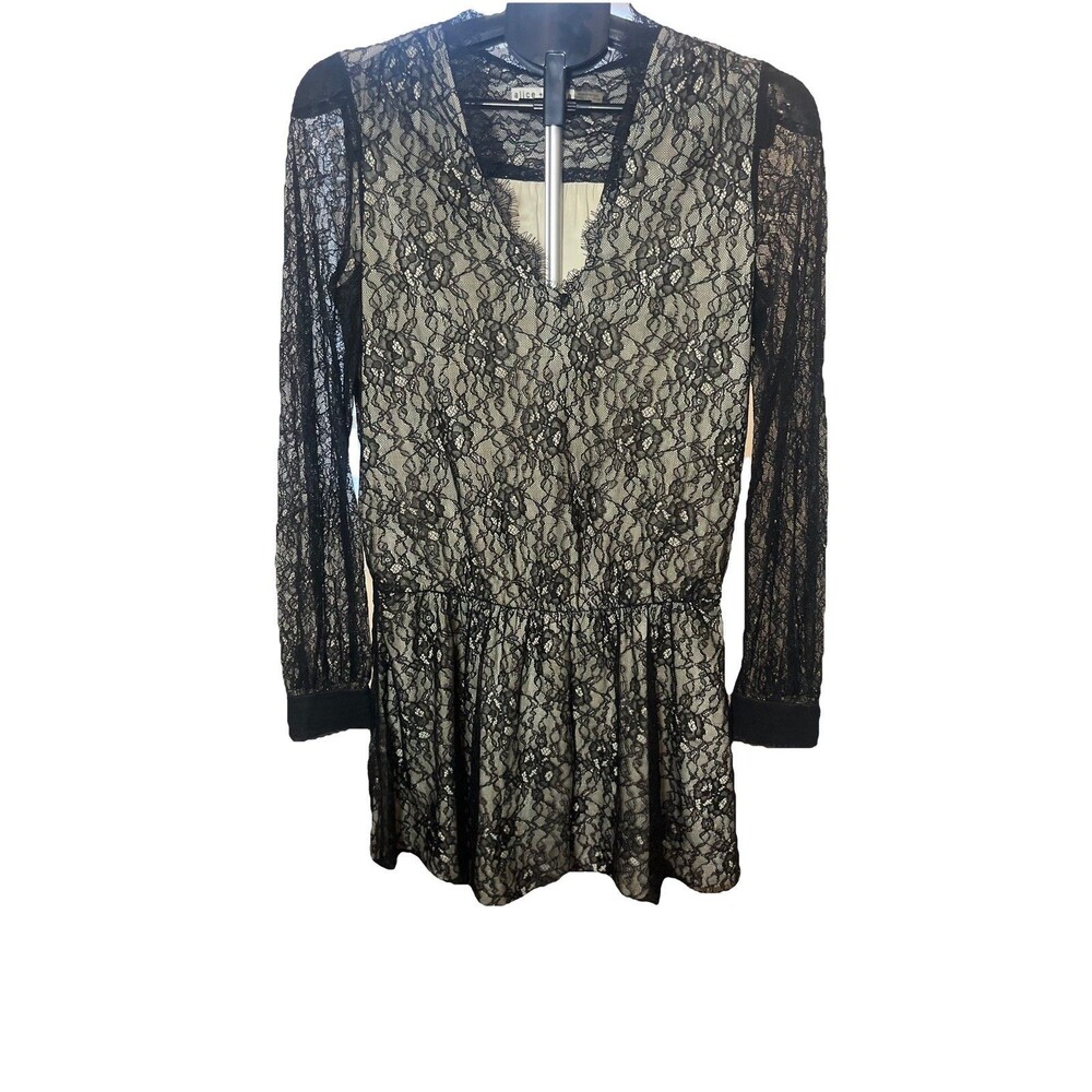 Alice And Olivia Deena Drop Waist Lace Dress Black/natural sz 6 - Picture 2 of 12